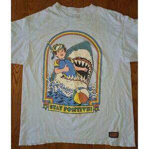 Steven Rhodes Stay Positive Shark T-Shirt Size Large Blue Summer Beach Fun Vaca